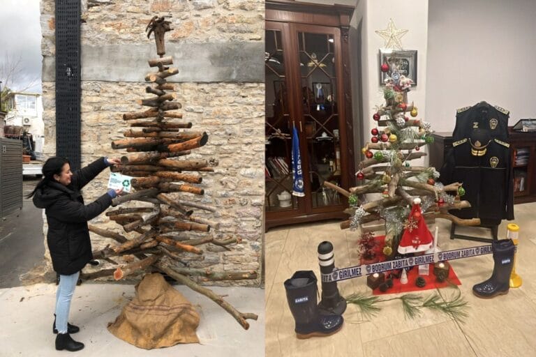 Bodrum Belediyesi, ağaç budamasından kalanlarla yılbaşı ağacı yaptı