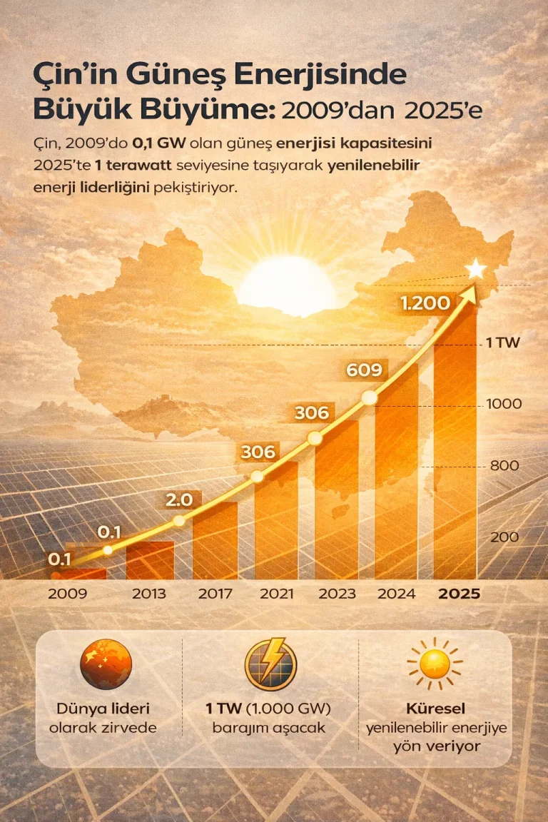 Çin’in güneş enerjisinde 2009’dan 2025’e büyümesi