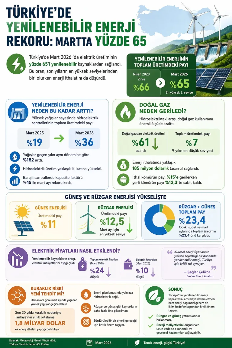 Türkiye’de yenilenebilir enerji rekoru: Martta yüzde 65